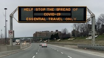 COVID-19 highway sign in Toronto, March 2020