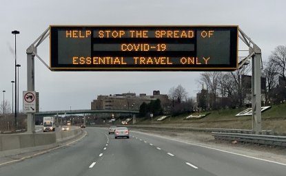 COVID-19 highway sign in Toronto, March 2020