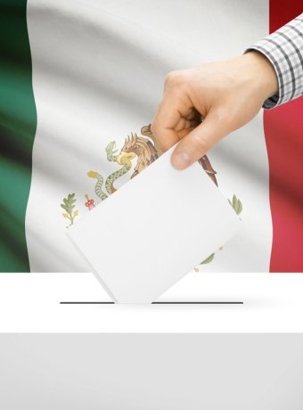 Voting concept - Ballot box with national flag on background - Mexico