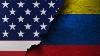 US and Colombian flags painted on a wall